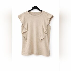 Aerie Ruffle Sleeve Tee Beige XS